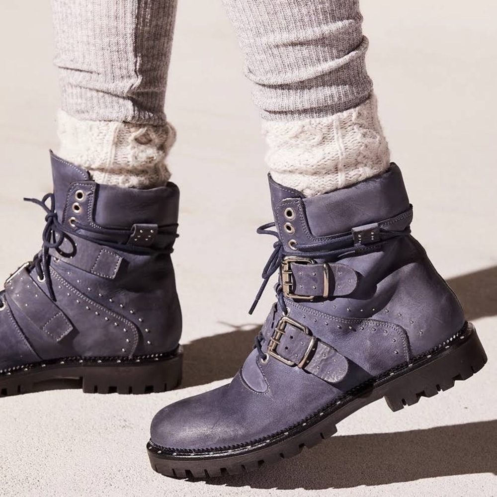 Free People Boots Womens 7.5 Mountain Brook Gray Leather Hiking Moto EU 37 Italy